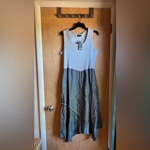 Fenini Sleeveless Ribbed Cotton Tank Tencil Denim Dress XL Lagenlook
